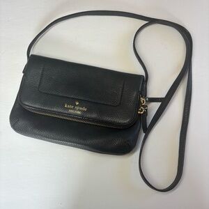 Kate Spade Black Pebbled Leather Foldover Clutch